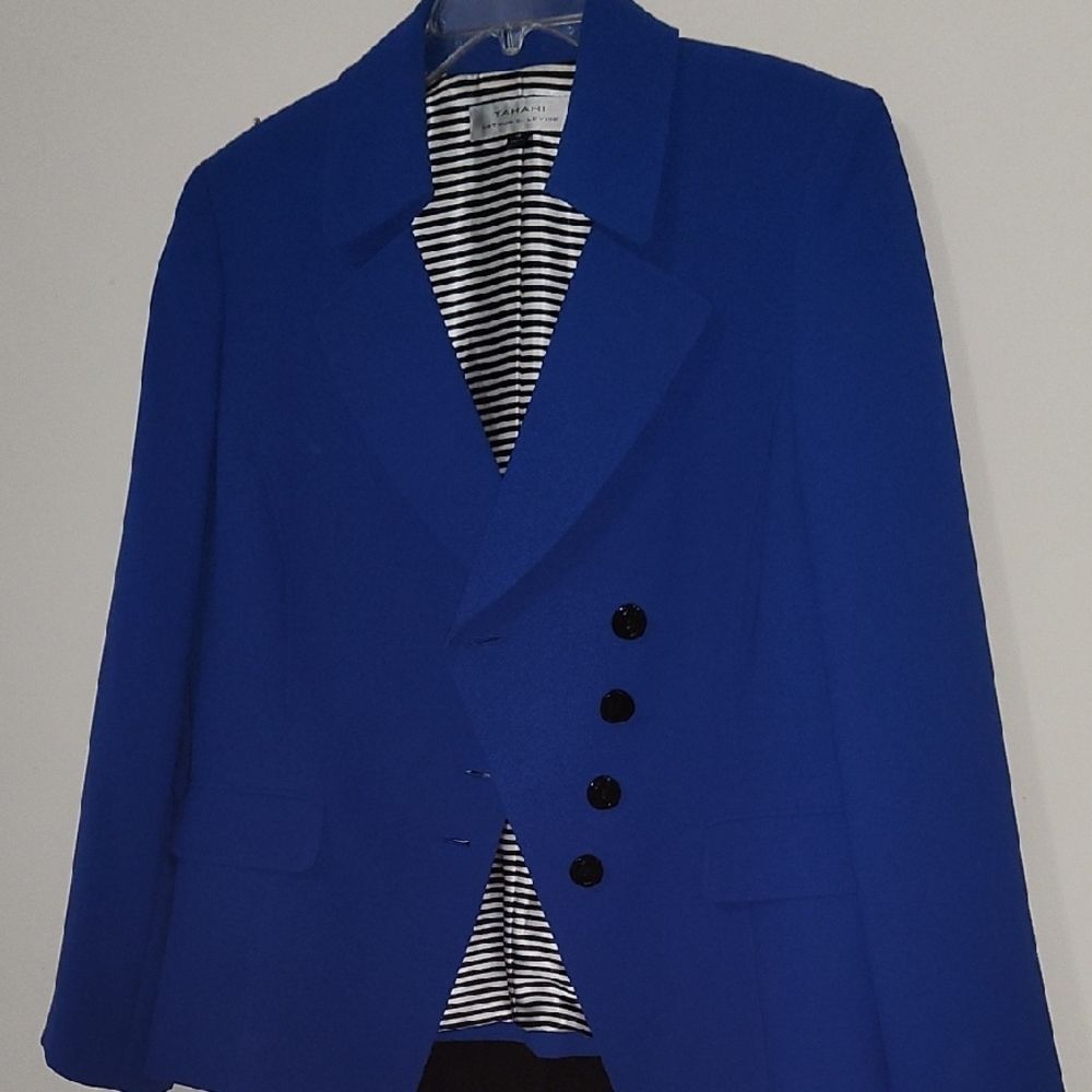 Tahari Royal Blue & Black Suit Jacket & Skirt